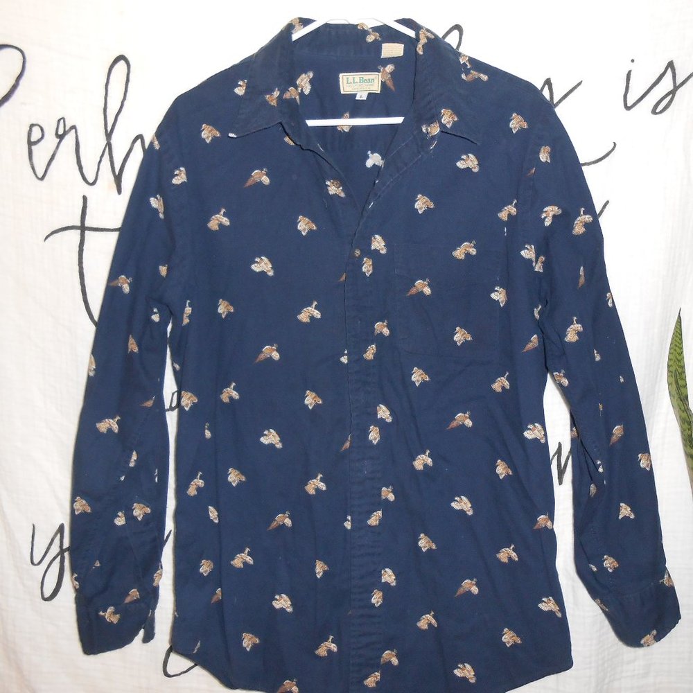 Vintage L.L. Bean Men's Sz LG Button Down Casual Shirt Pheasants EUC